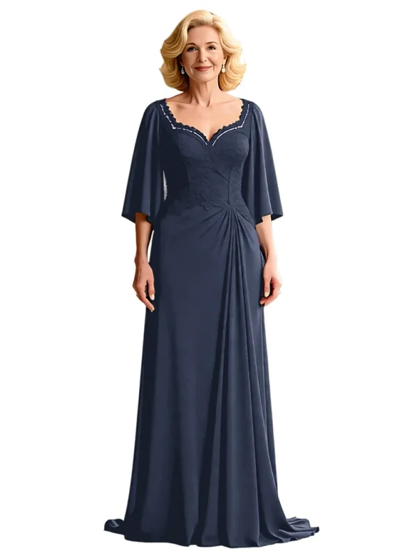 Elegant Lace Bodice Futter Sleeves A-line Chiffon Mother of the Brides Dresses sold by ChicSew