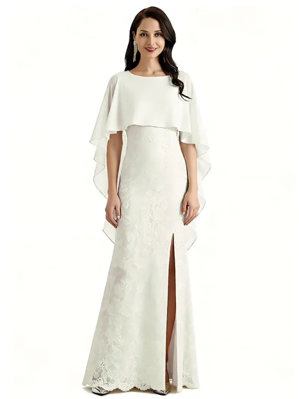 Elegant Cape Neckline Chiffon Lace Mermaid Long Mother of The Bride Dresses sold by ChicSew