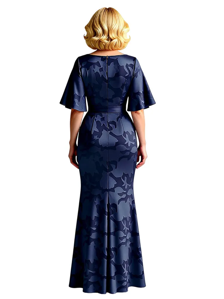 Elegant Chiffon Floral Burnout V-neck Flutter Sleeves Mermaid Mother of The Bride Dresses sold by ChicSew product image thumbnail 2