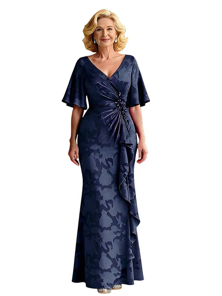 Elegant Chiffon Floral Burnout V-neck Flutter Sleeves Mermaid Mother of The Bride Dresses sold by ChicSew