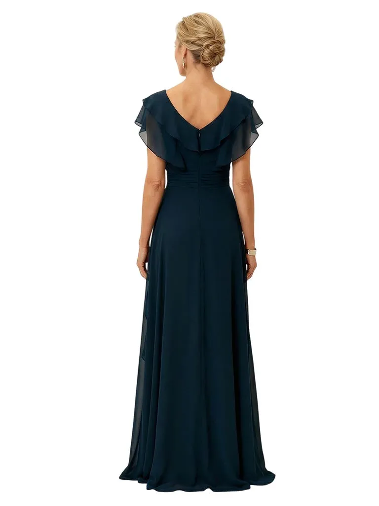 Elegant Short Sleeves V-Neck Chiffon Side Slit A-line Mother of The Bride Dresses sold by ChicSew product image thumbnail 2
