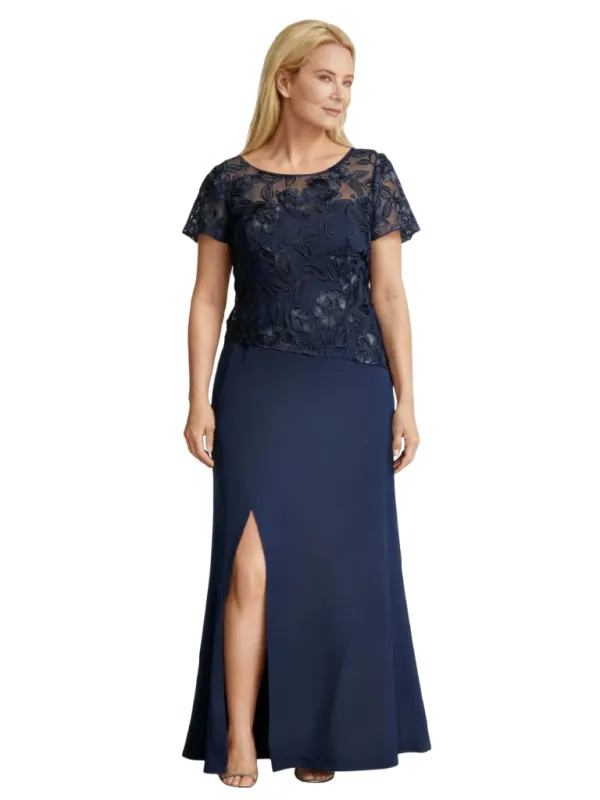 Trendy Short Sleeves Lace Chiffon A-line Mother of The Bride Dresses Slit sold by ChicSew