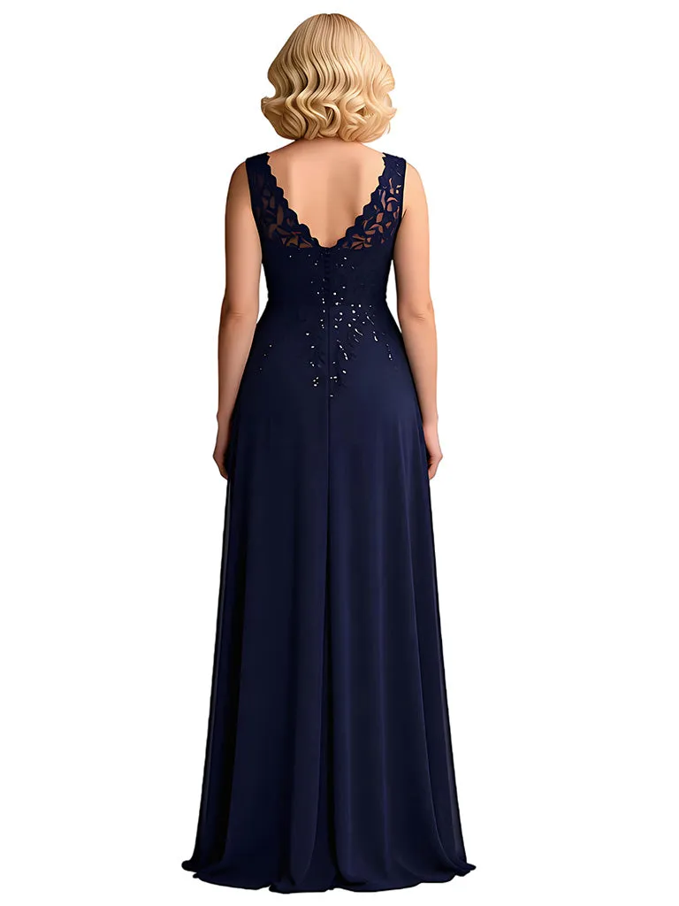 Elegant Chiffon V-neck Sleeveless Lace A-line Long Mother of The Bride Dresses Side Slit sold by ChicSew product image thumbnail 2