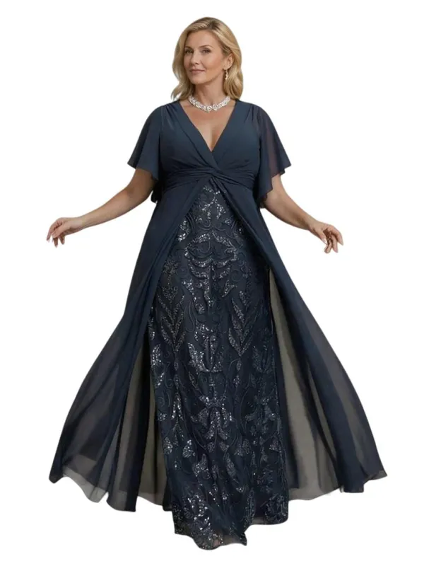 Elegant Chiffon Lace Beaded Flutter Sleeves A-line Mother of The Bride Dresses sold by ChicSew