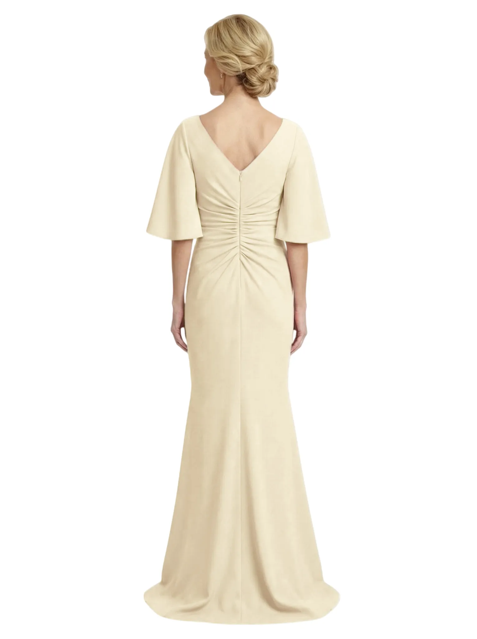 Elegant Flutter Sleeve V-Neck Crepe Mermaid Mother of the Brides Dresses Slit sold by ChicSew product image thumbnail 2