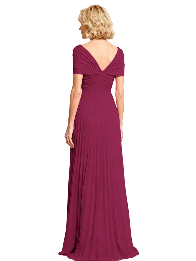 Elegant Pleated Chiffon Cap Sleeves A-line Mother of The Bride Dresses Side Slit sold by ChicSew product image thumbnail 2