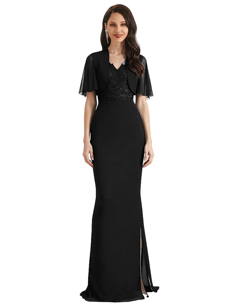 Elegant Chiffon V-neck Short Sleeves Mermaid Long Mother of The Bride Dresses and Jacket sold by ChicSew product image thumbnail 3
