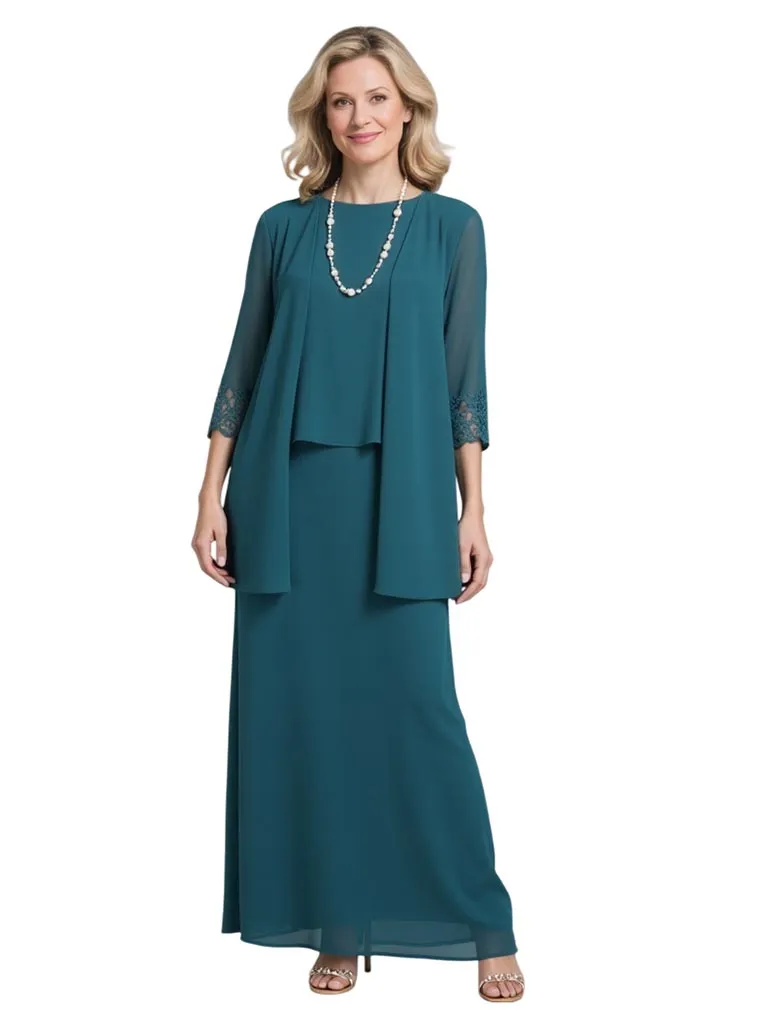 Elegant Chiffon Jewel Sleeveless A-Line Long Mother of The Bride Dresses With Jacket sold by ChicSew