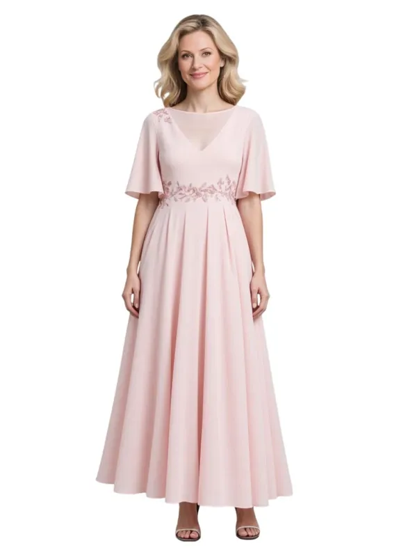 Elegant Chiffon Illusion Flutter Sleeves A-Line Tea Length Mother of The Bride Dresses sold by ChicSew