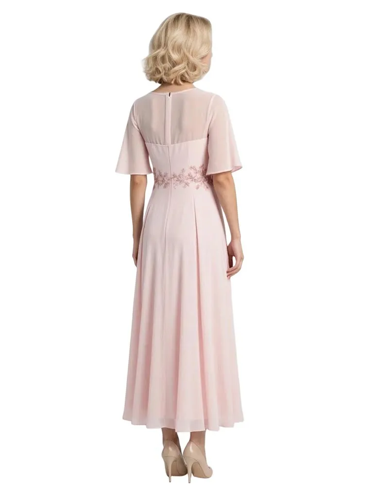 Elegant Chiffon Illusion Flutter Sleeves A-Line Tea Length Mother of The Bride Dresses sold by ChicSew product image thumbnail 2