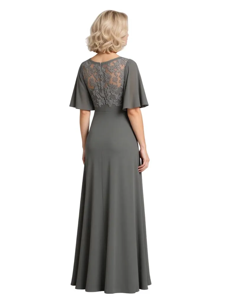 Elegant Chiffon Scoop Flutter Sleeve A-Line Long Mother of The Bride Dresses sold by ChicSew product image thumbnail 2