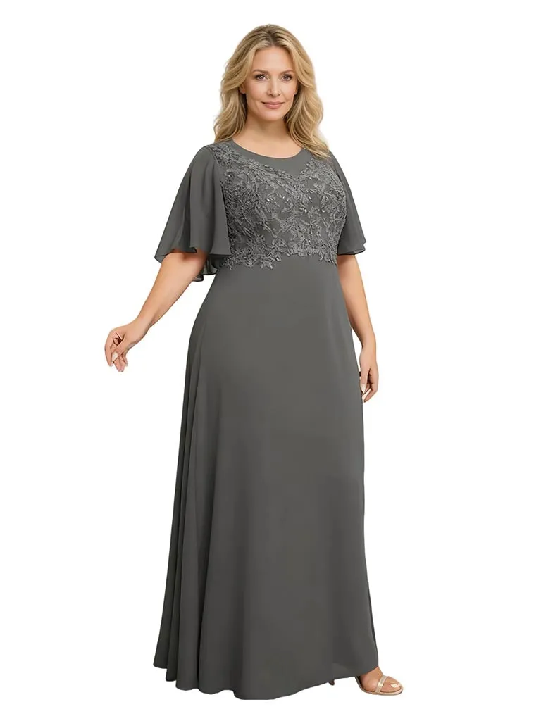Elegant Chiffon Scoop Flutter Sleeve A-Line Long Mother of The Bride Dresses sold by ChicSew