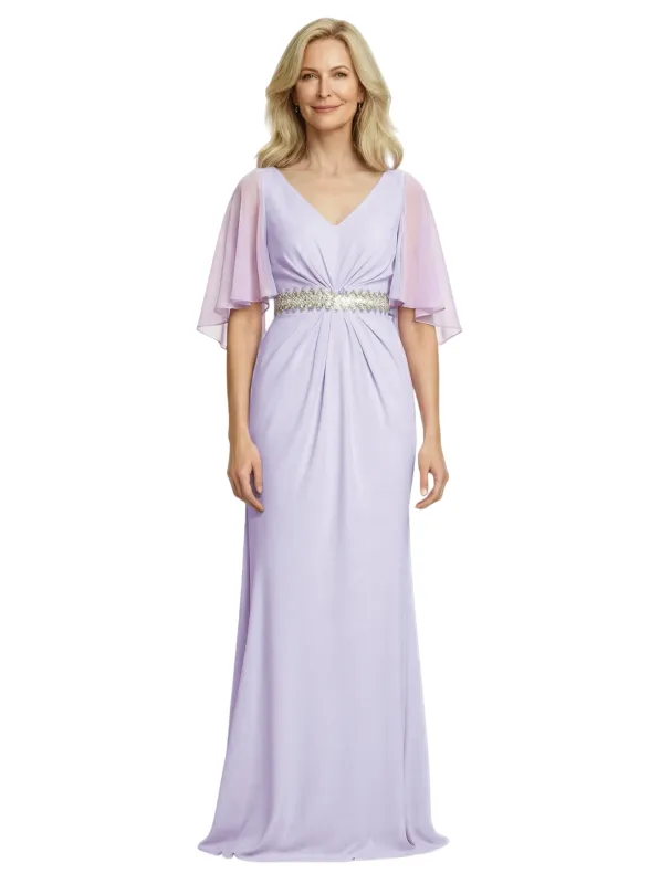 Elegant V-Neck bell Sleeves Chiffon Long Mother of The Bride Dresses sold by ChicSew