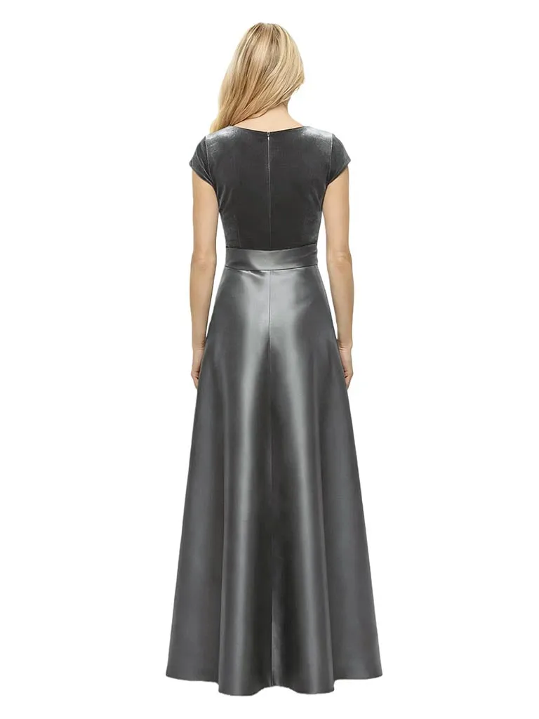 Elegant V-Neck Cap Sleeves Satin and Velvet A-line Long Mother of the Bride Dresses sold by ChicSew product image thumbnail 2