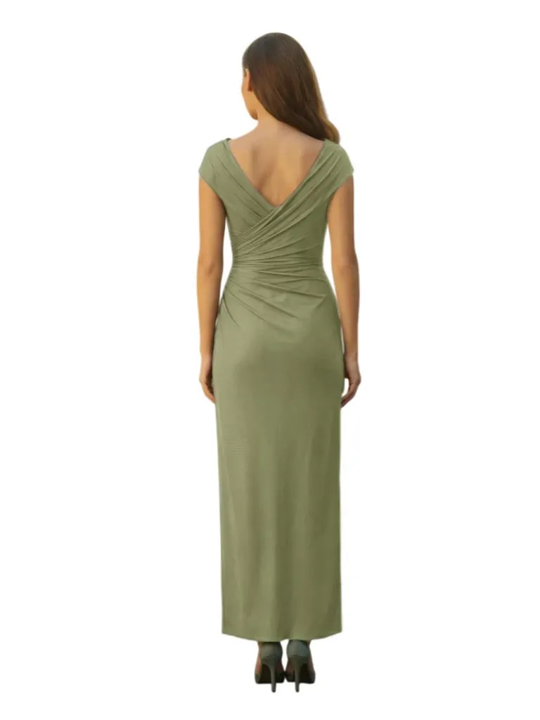 Elegant V-Neck Cap Sleeves Ankle-Length Ruched Satin Mermaid Mother Of The Bride Dresses sold by ChicSew product image thumbnail 2