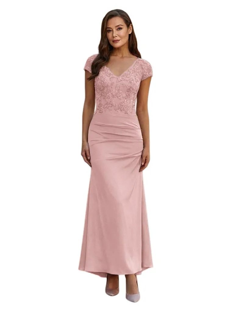 Elegant V-Neck Lace Cap Sleeves Chiffon Mermaid Short Mother Of The Bride Dresses sold by ChicSew