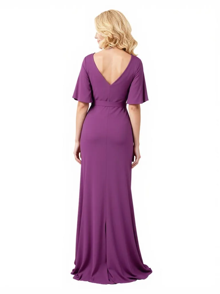 Elegant Chiffon V-Neck Half Sleeves Ruffle Long Mother of The Bride and Groom Dresses sold by ChicSew product image thumbnail 2