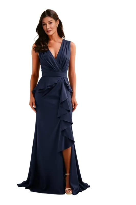 Elegant V-Neck Side Slit Chiffon Ruffles Mermaid Floor-Length Mother of the Bride Dresses sold by ChicSew