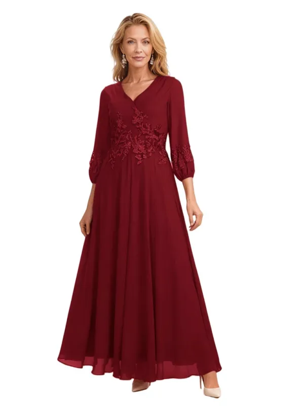 Women's Trendy Long Sleeves Chiffon Ankle Length A-Line Mother Of The Bride Dresses made by ChicSew