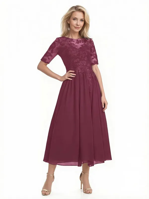 Elegant Illusion Half Sleeves Chiffon Short A-Line Mother Of The Bride Dresses made by ChicSew