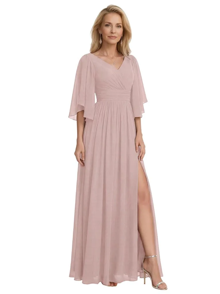 Elegant Half Sleeves Chiffon Side Slit A-Line Mother Of The Bride Dresses sold by ChicSew product image thumbnail 2