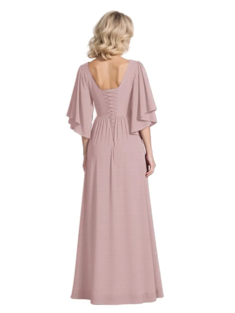 Elegant Half Sleeves Chiffon Side Slit A-Line Mother Of The Bride Dresses sold by ChicSew product image thumbnail 3