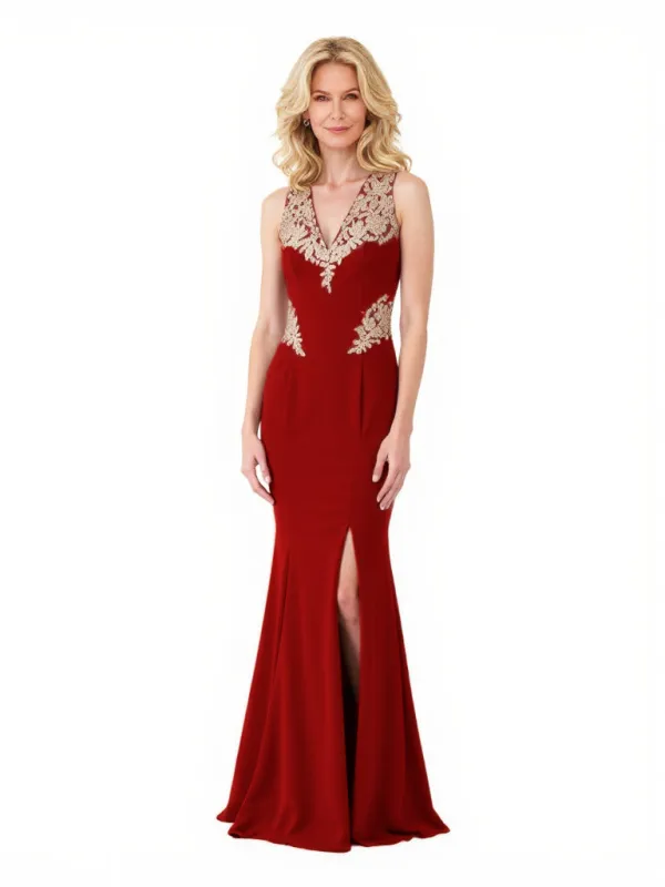 Elegant Crepe V-Neck Mermaid Side Slit Applique Long Mother Of The Bride Dresses sold by ChicSew
