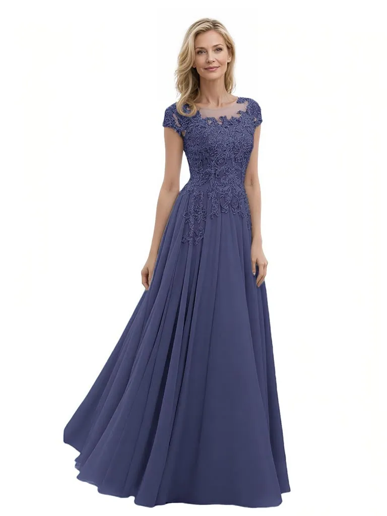 Elegant Lace Applique Cap Sleeves Chiffon A-Line Mother Of The Bride Dresses sold by ChicSew