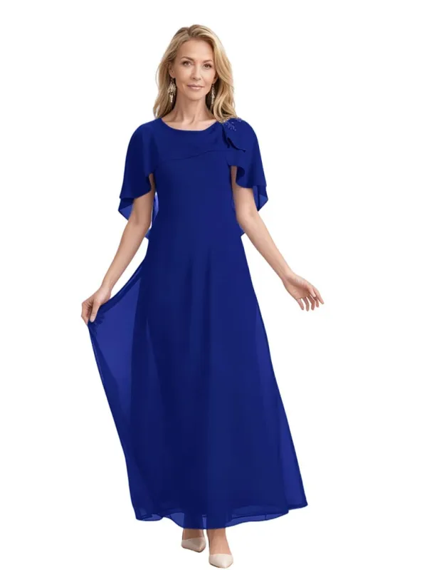 Trendy Chiffon A-Line Ankle Length Short Sleeves Mother Of The Bride and Groom Dresses sold by ChicSew