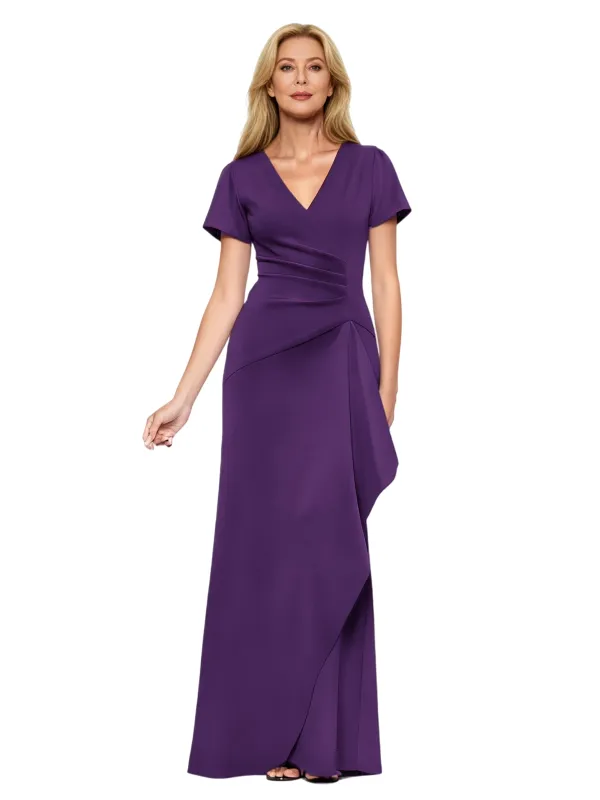 Elegant V-Neck Short Sleeves Mermaid Ruched Crepe Mother Of The Bride Dresses sold by ChicSew