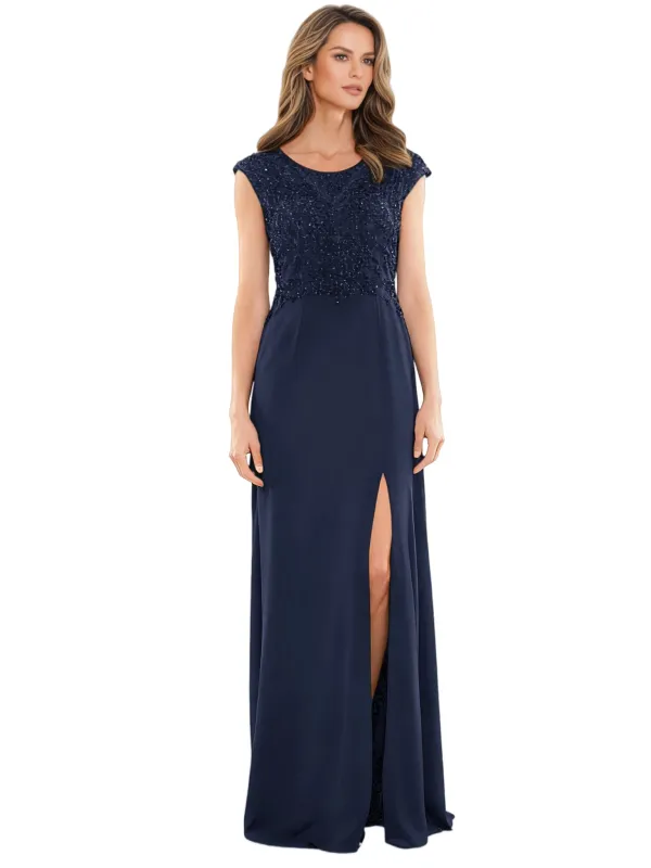 Elegant Chiffon A-Line Cap Sleeves Lace Beaded Side Slit Long Mother of The Bride Dresses sold by ChicSew