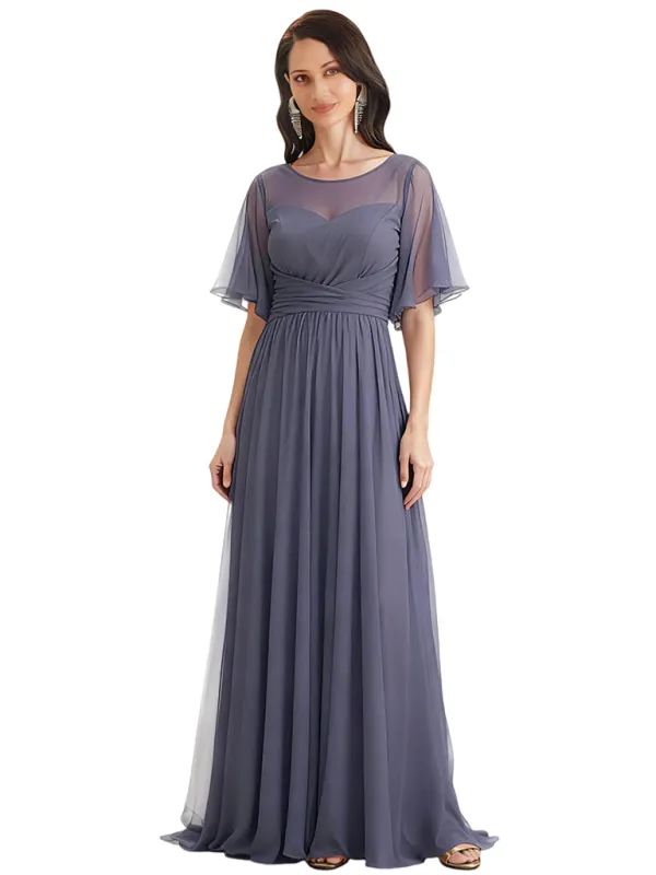 Elegant A-line Scoop Chiffon Flutter Sleeves Long Mother of the Brides Dresses sold by ChicSew