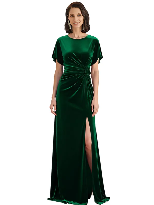 Elegant Scoop Short Sleeves Sid Slit Velvet Long Mother Of The Bride Dresses sold by ChicSew