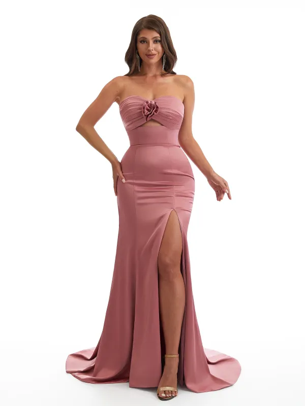 Sexy Sweetheart Side Slit Mermaid Soft Satin Long Bridesmaid Dresses Online made by ChicSew