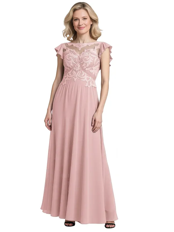 Elegant Lace Cap Sleeves Chiffon Lace A-Line Floor Length Mother Of The Bride Dresses sold by ChicSew