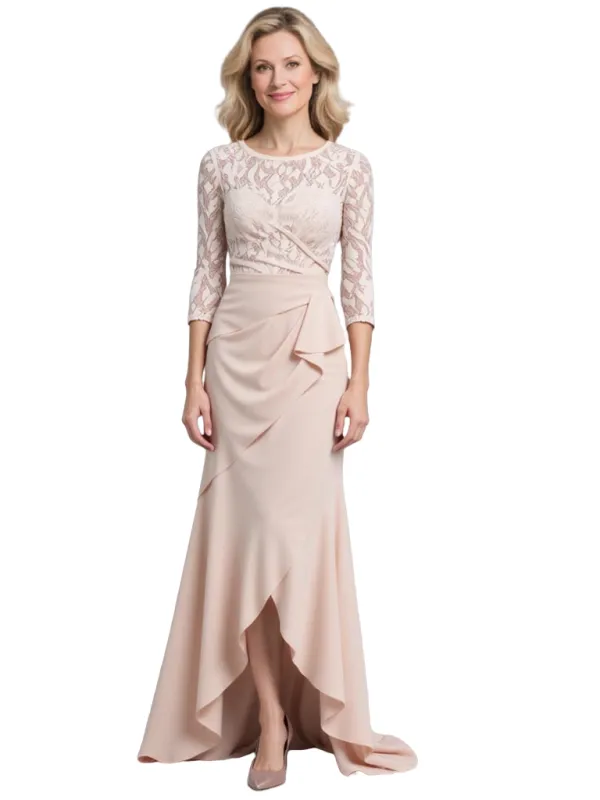 Elegant Scoop 3/4 Sleeves Mermaid Split Lace Crepe Mother Of The Bride Dresses sold by ChicSew