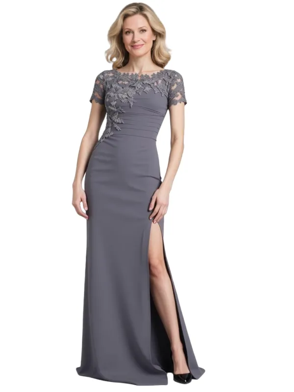 Elegant Mermaid Scoop Short Sleeves Side Slit Chiffon Long Mother of The Bride and Groom Outfits sold by ChicSew