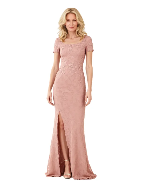 Elegant Mermaid Lace Short Sleeves Formal Long Mother Of The Bride and Groom Dresses Side Slit sold by ChicSew