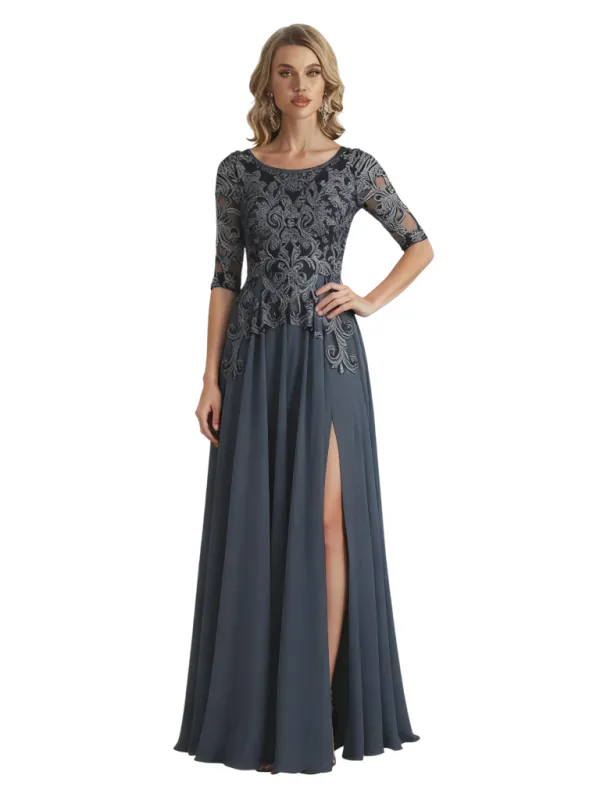 Elegant Scoop Chiffon Short Sleeves Lace A-Line Mother of The Bride Long Gowns sold by ChicSew