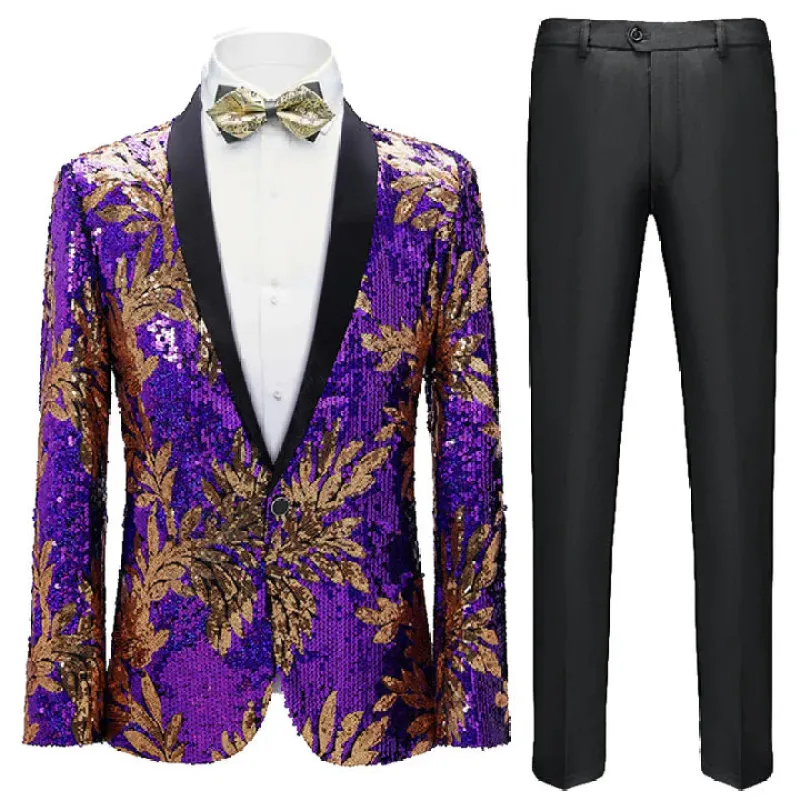 Men's Leaf Patterned Sequined Dinner Jacket 2 Color CN449 made by ChicSew