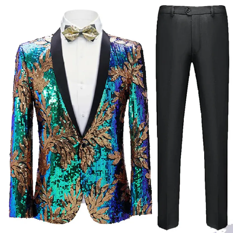 Men's Leaf Patterned Sequined Dinner Jacket 2 Color CN448 sold by ChicSew