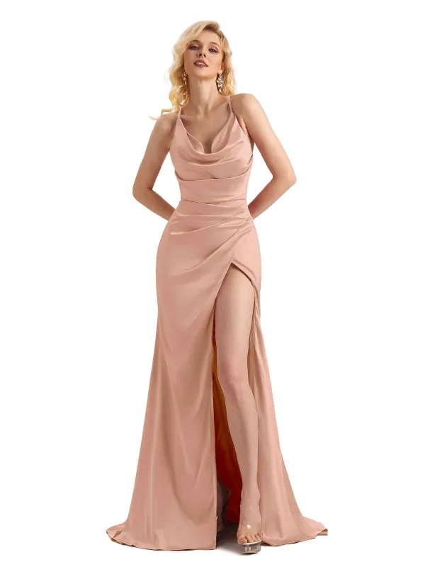 Cowl Neck Winter Criss Cross Satin Bridesmaid Dresses sold by ChicSew