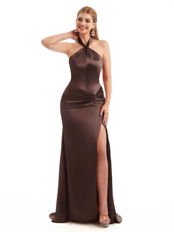 Sexy Winter Silky Halter Mermaid Satin Bridesmaid Dresses sold by ChicSew
