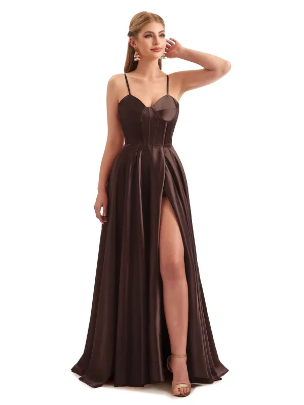 Winter A-Line Formal Satin Long Bridesmaid Dresses sold by ChicSew