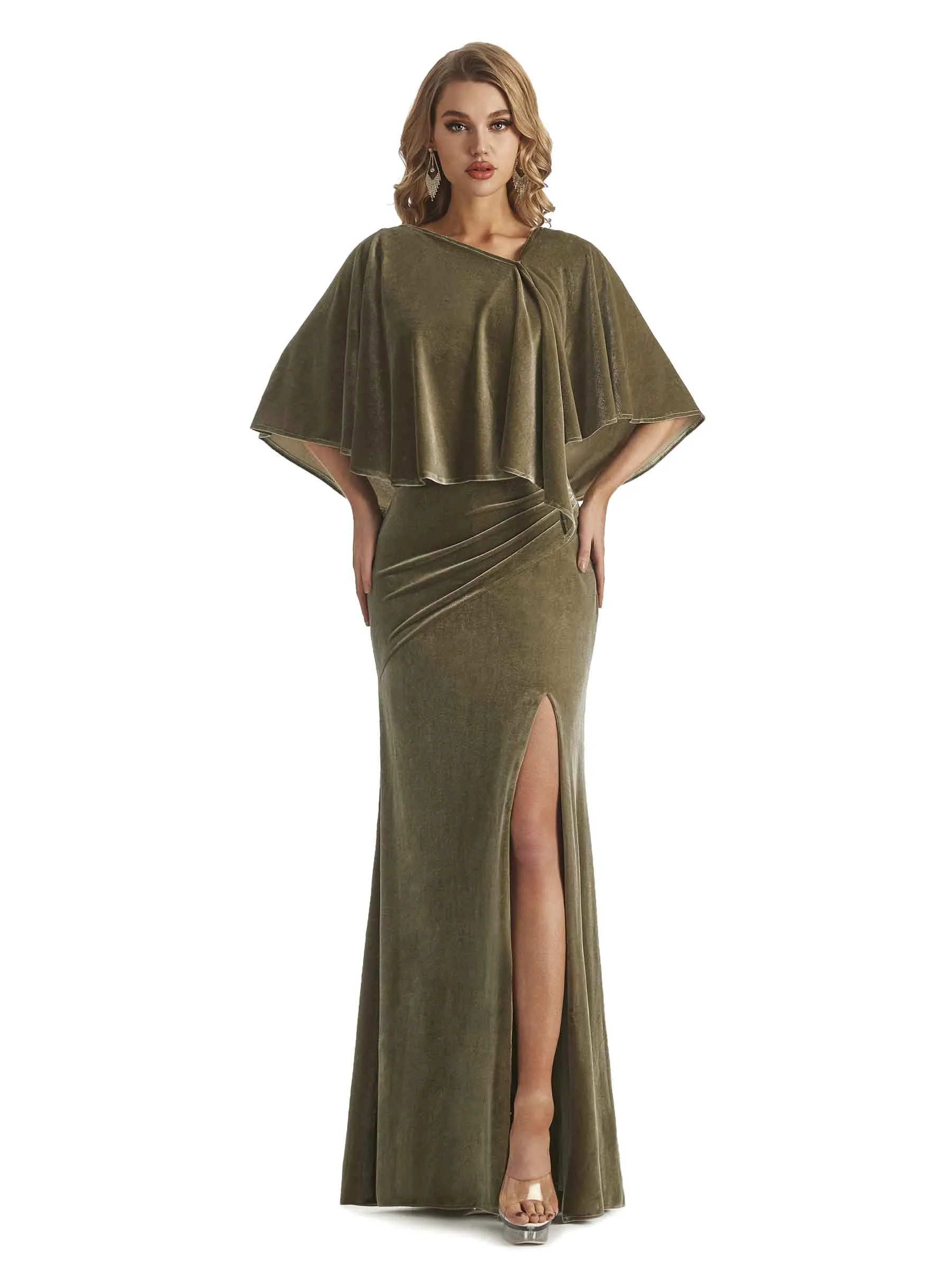 Winter V-Neck Velvet Bridesmaid Dresses With Jacket sold by ChicSew
