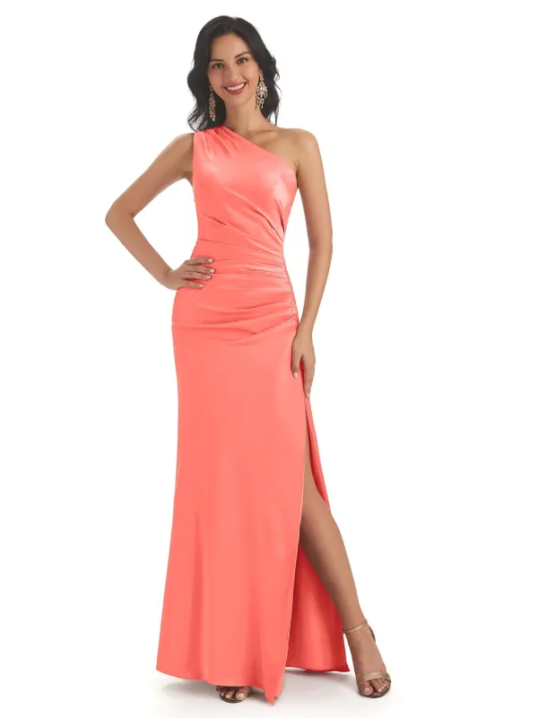 Side Slit Summer Mermaid Satin Maxi Bridesmaid Dresses sold by ChicSew