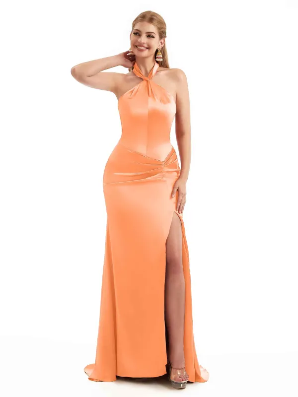 Sexy Summer Silky Halter Mermaid Satin Bridesmaid Dresses sold by ChicSew