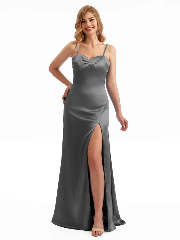 Simple Side Slit Summer Satin Mermaid Bridesmaid Dresses sold by ChicSew