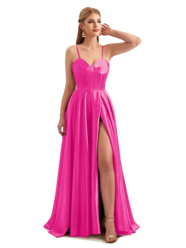 Summer A-Line Formal Satin Long Bridesmaid Dresses sold by ChicSew