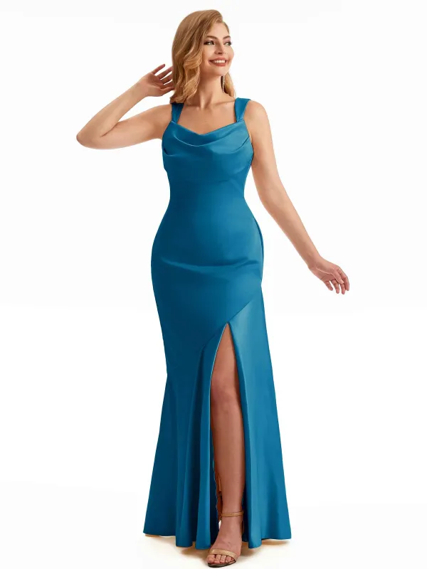 Side Slit Straps Summer Satin Bridesmaid Dresses sold by ChicSew